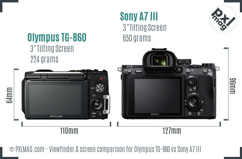 Olympus TG-860 vs Sony A7 III Screen and Viewfinder comparison
