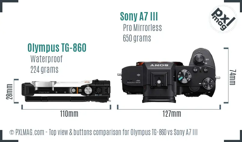Olympus TG-860 vs Sony A7 III top view buttons comparison
