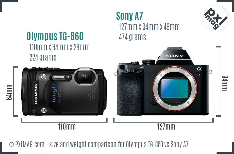 Olympus TG-860 vs Sony A7 size comparison Olympus TG-860 vs Sony A7 size comparison