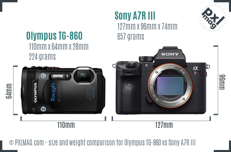 Olympus TG-860 vs Sony A7R III size comparison