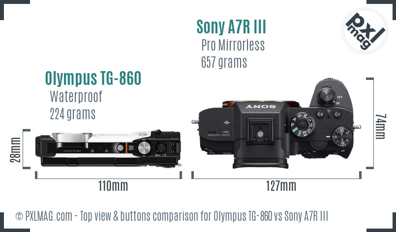 Olympus TG-860 vs Sony A7R III top view buttons comparison