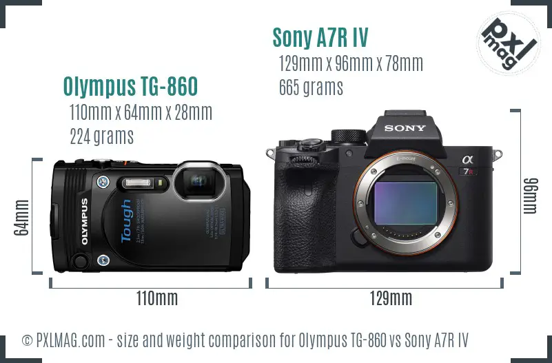 Olympus TG-860 vs Sony A7R IV size comparison