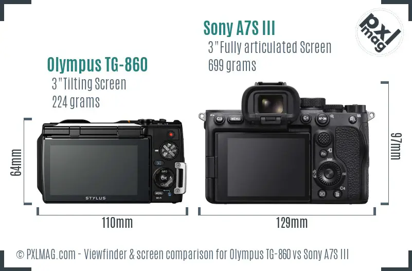 Olympus TG-860 vs Sony A7S III Screen and Viewfinder comparison