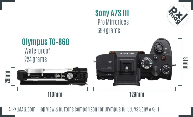 Olympus TG-860 vs Sony A7S III top view buttons comparison