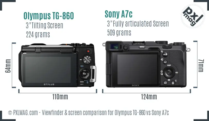 Olympus TG-860 vs Sony A7c Screen and Viewfinder comparison
