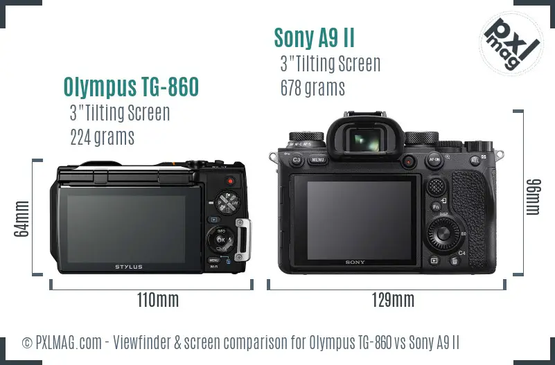 Olympus TG-860 vs Sony A9 II Screen and Viewfinder comparison