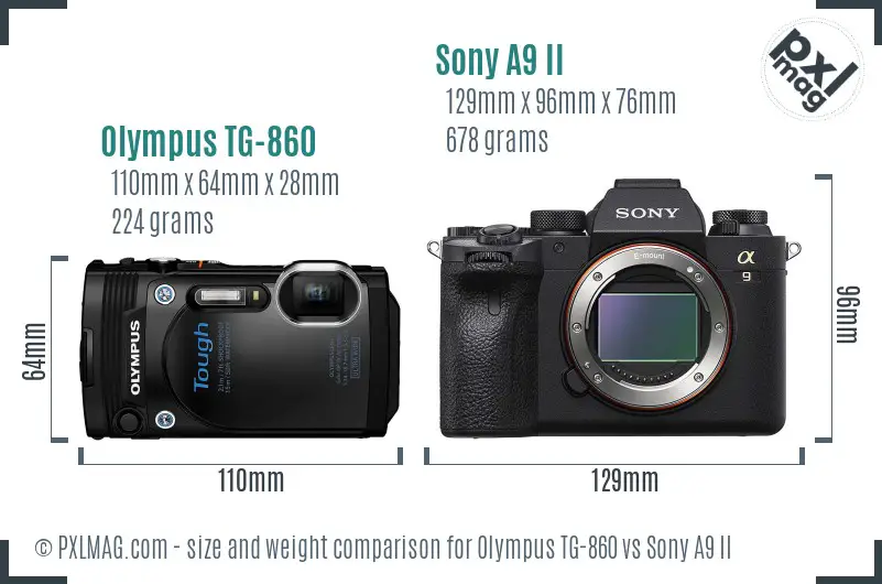 Olympus TG-860 vs Sony A9 II size comparison