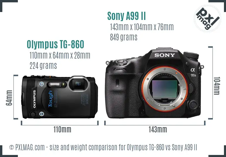 Olympus TG-860 vs Sony A99 II size comparison
