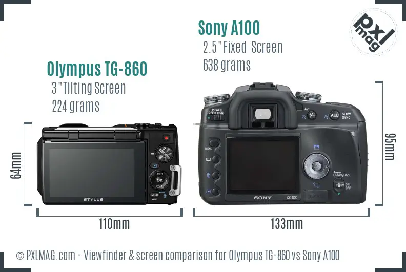 Olympus TG-860 vs Sony A100 Screen and Viewfinder comparison