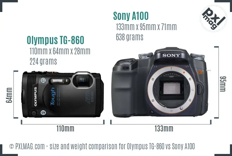 Olympus TG-860 vs Sony A100 size comparison
