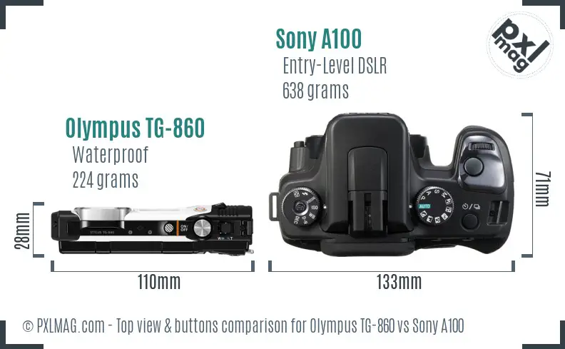 Olympus TG-860 vs Sony A100 top view buttons comparison