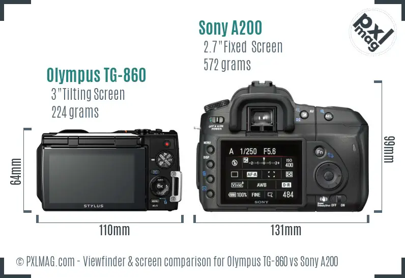 Olympus TG-860 vs Sony A200 Screen and Viewfinder comparison
