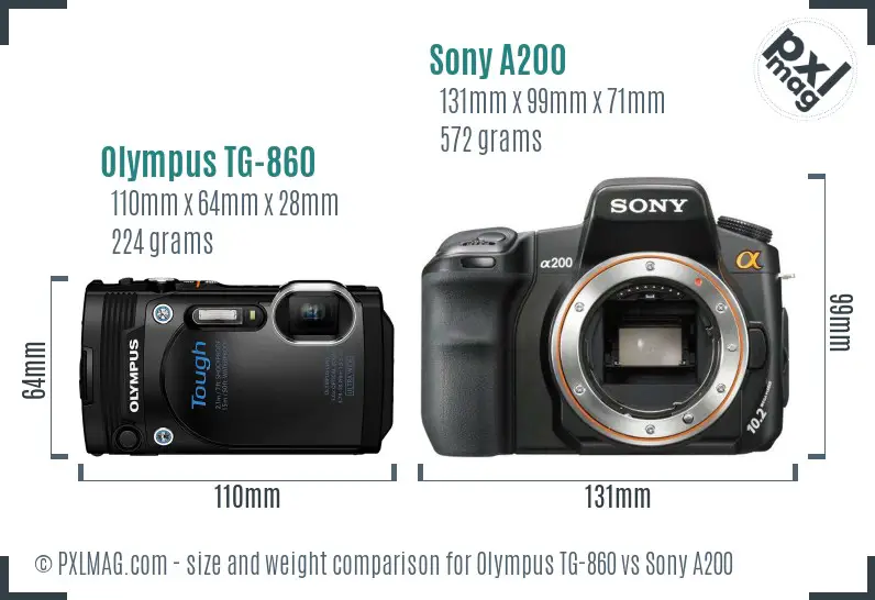 Olympus TG-860 vs Sony A200 size comparison