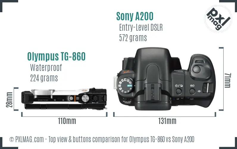 Olympus TG-860 vs Sony A200 top view buttons comparison