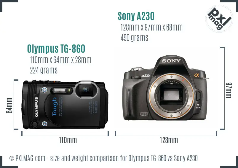 Olympus TG-860 vs Sony A230 size comparison