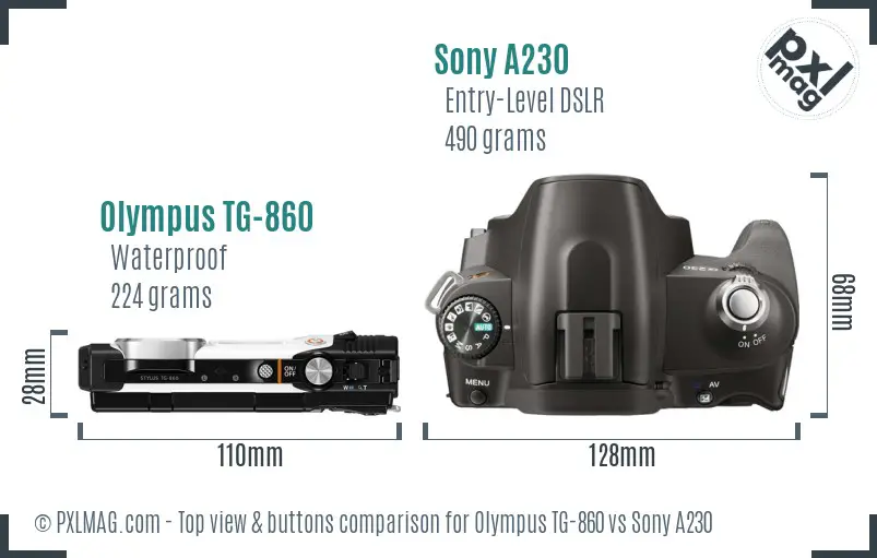 Olympus TG-860 vs Sony A230 top view buttons comparison