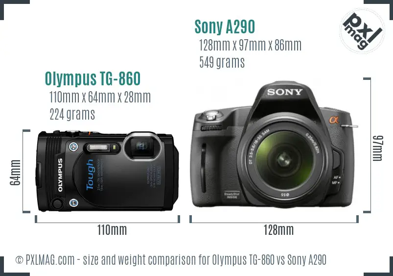 Olympus TG-860 vs Sony A290 size comparison