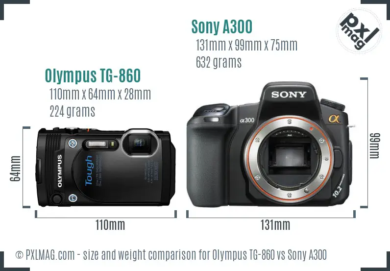 Olympus TG-860 vs Sony A300 size comparison