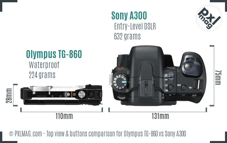 Olympus TG-860 vs Sony A300 top view buttons comparison