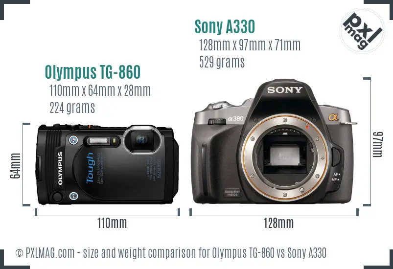 Olympus TG-860 vs Sony A330 size comparison