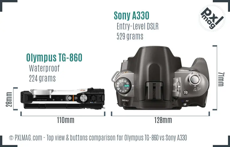 Olympus TG-860 vs Sony A330 top view buttons comparison