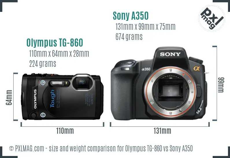 Olympus TG-860 vs Sony A350 size comparison
