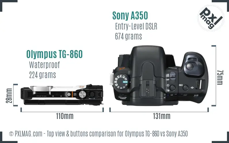 Olympus TG-860 vs Sony A350 top view buttons comparison