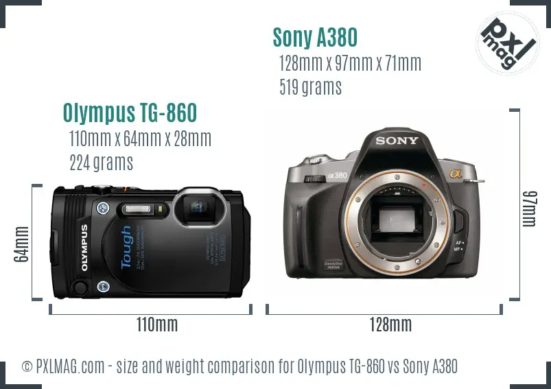 Olympus TG-860 vs Sony A380 size comparison