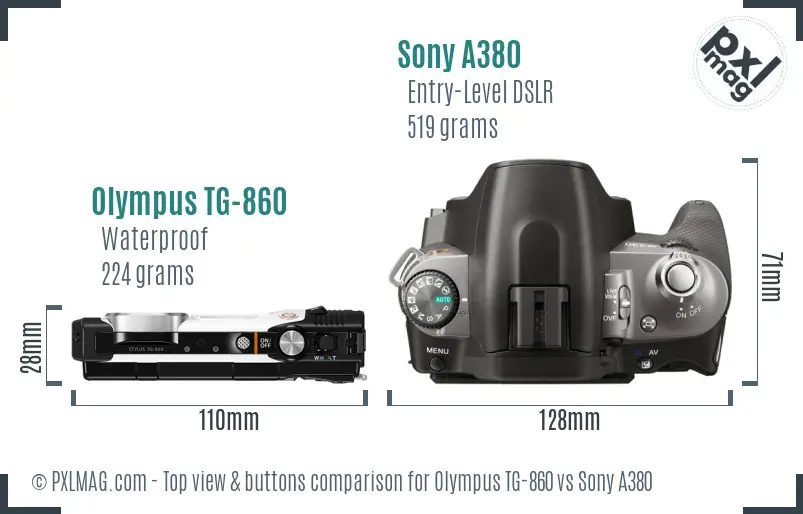 Olympus TG-860 vs Sony A380 top view buttons comparison