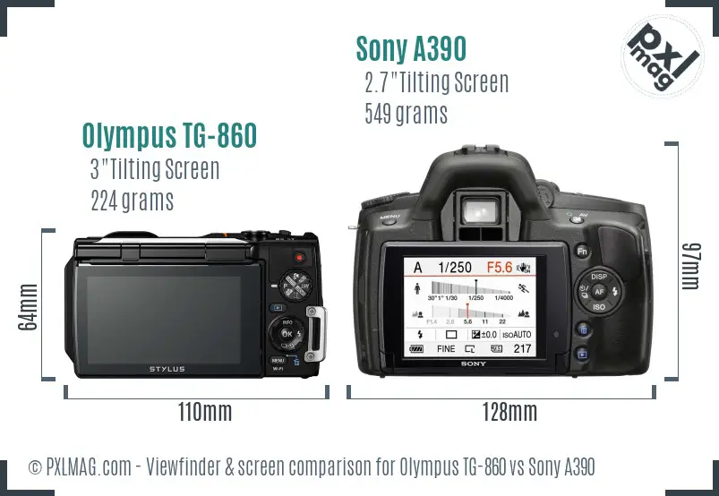 Olympus TG-860 vs Sony A390 Screen and Viewfinder comparison