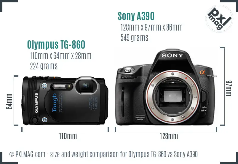 Olympus TG-860 vs Sony A390 size comparison