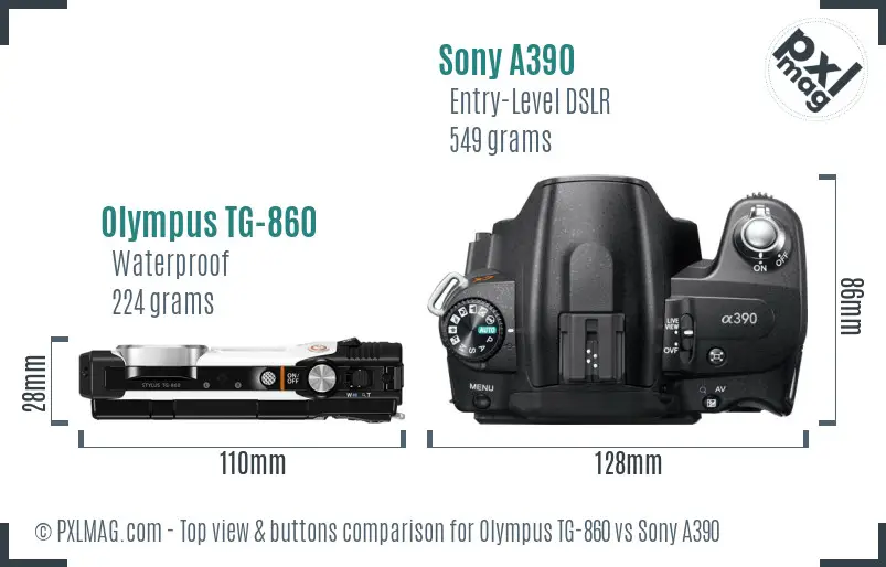 Olympus TG-860 vs Sony A390 top view buttons comparison