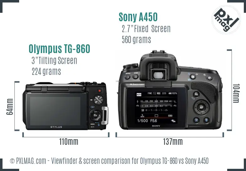 Olympus TG-860 vs Sony A450 Screen and Viewfinder comparison