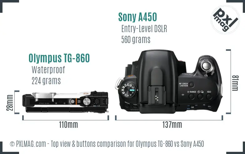 Olympus TG-860 vs Sony A450 top view buttons comparison