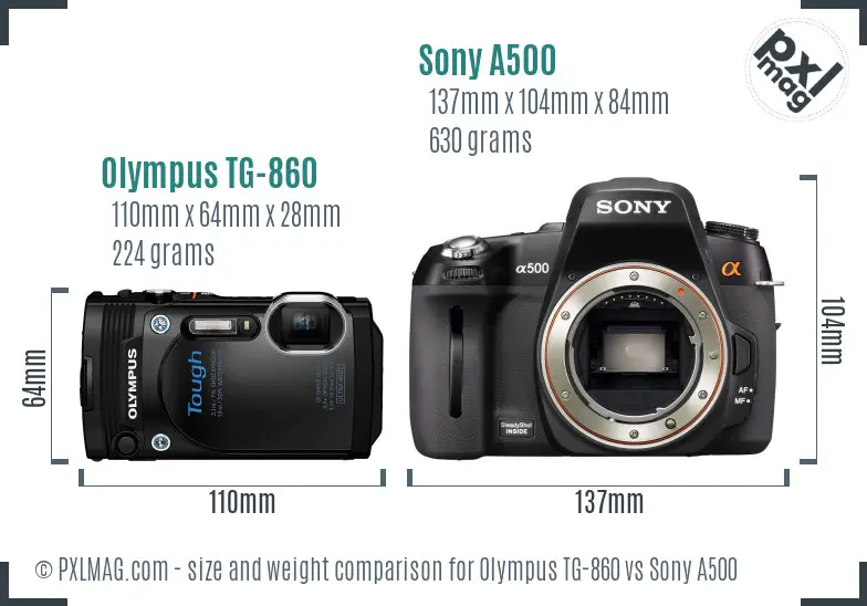Olympus TG-860 vs Sony A500 size comparison