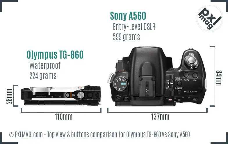 Olympus TG-860 vs Sony A560 top view buttons comparison
