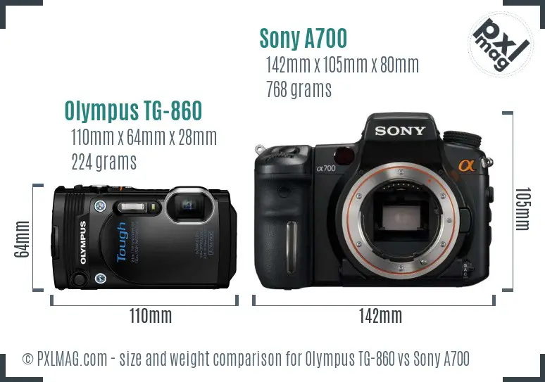 Olympus TG-860 vs Sony A700 size comparison