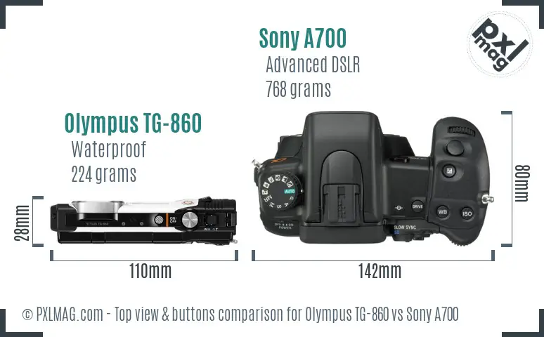 Olympus TG-860 vs Sony A700 top view buttons comparison
