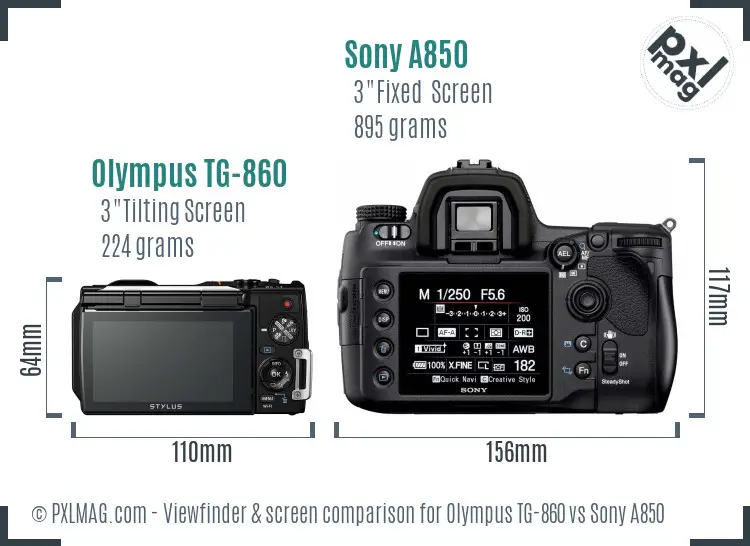 Olympus TG-860 vs Sony A850 Screen and Viewfinder comparison