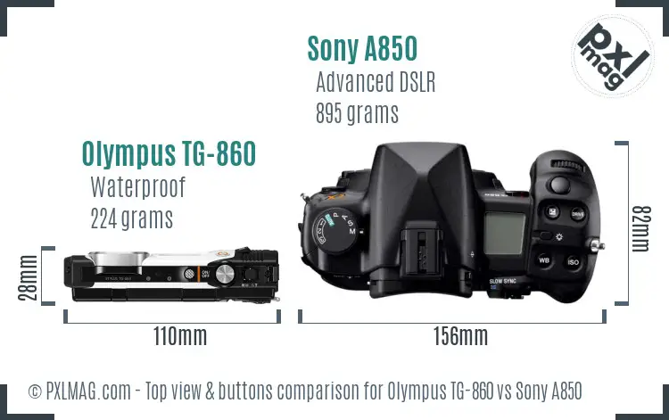 Olympus TG-860 vs Sony A850 top view buttons comparison