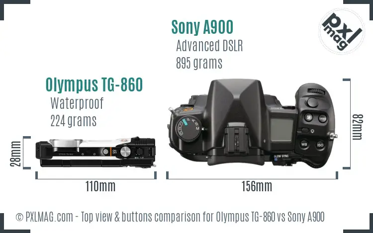 Olympus TG-860 vs Sony A900 top view buttons comparison