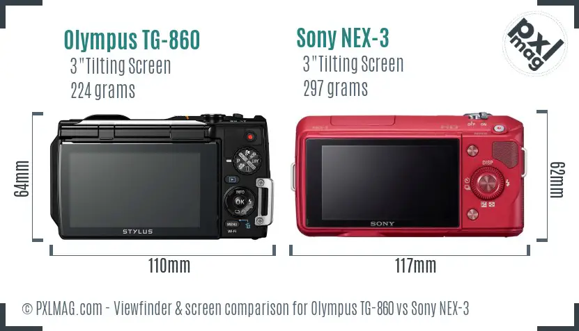 Olympus TG-860 vs Sony NEX-3 Screen and Viewfinder comparison