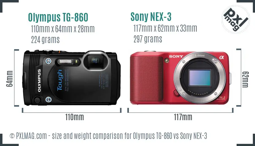 Olympus TG-860 vs Sony NEX-3 size comparison
