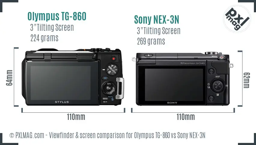Olympus TG-860 vs Sony NEX-3N Screen and Viewfinder comparison