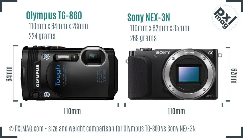 Olympus TG-860 vs Sony NEX-3N size comparison