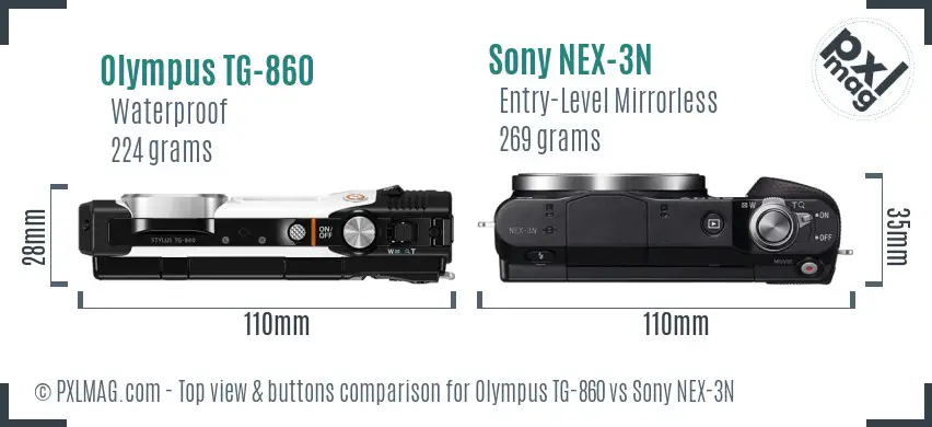 Olympus TG-860 vs Sony NEX-3N top view buttons comparison