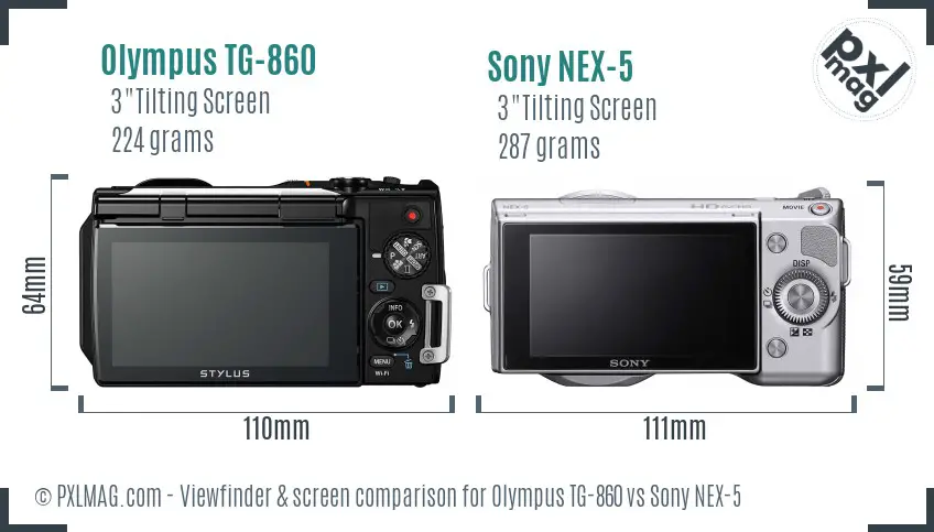 Olympus TG-860 vs Sony NEX-5 Screen and Viewfinder comparison