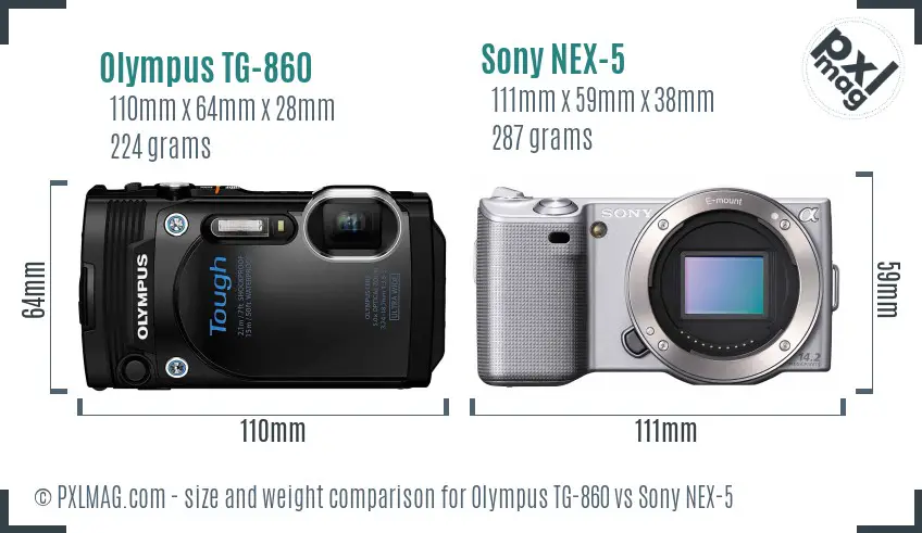 Olympus TG-860 vs Sony NEX-5 size comparison