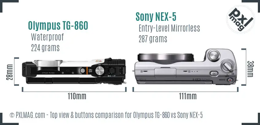 Olympus TG-860 vs Sony NEX-5 top view buttons comparison