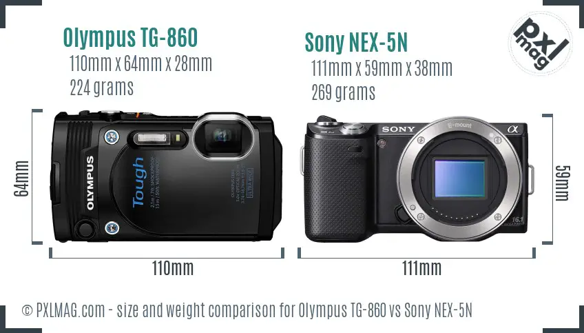 Olympus TG-860 vs Sony NEX-5N size comparison